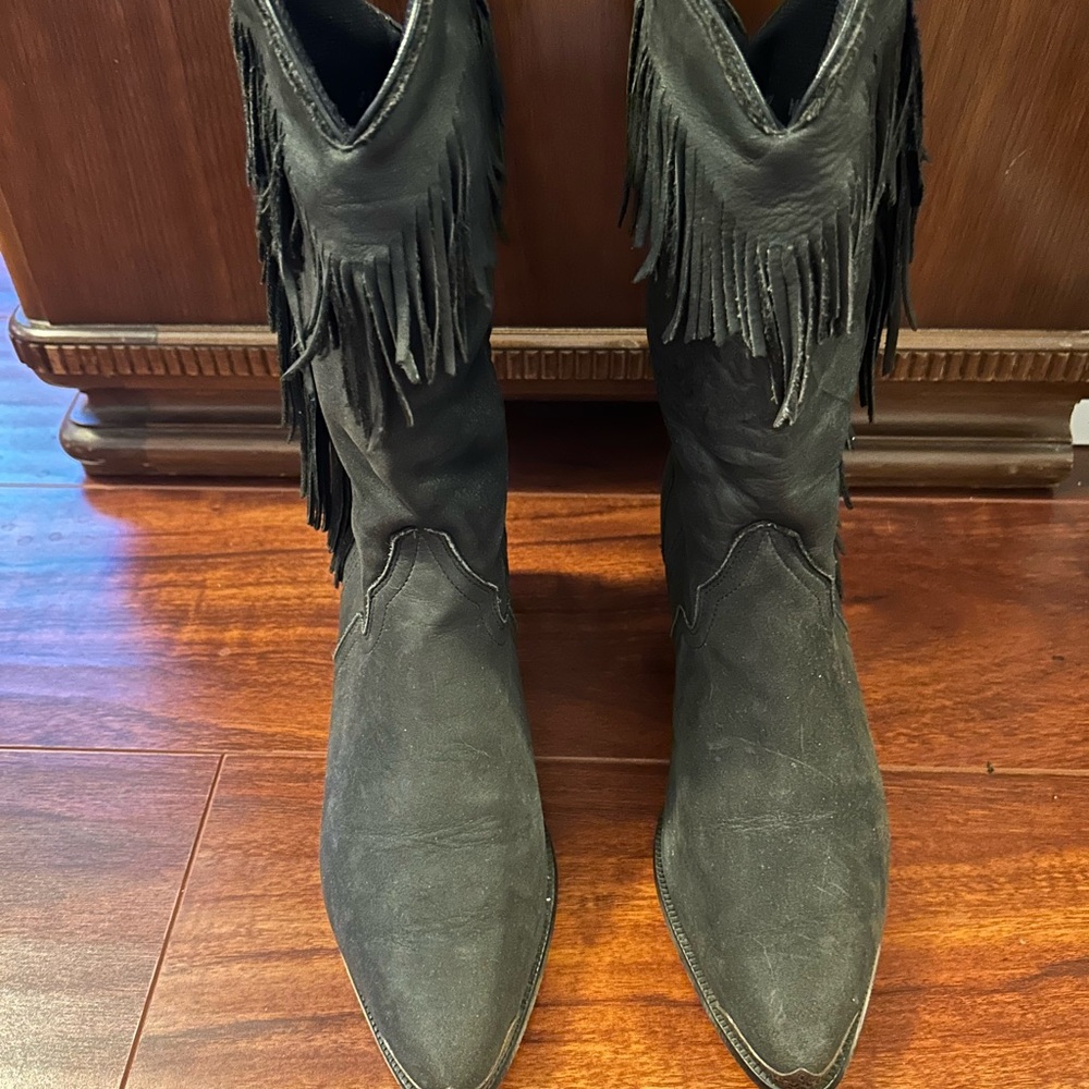 Acme Black Fringe Cowboy Boots